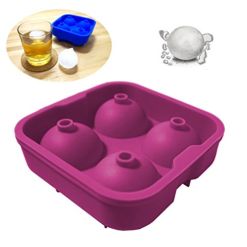 PRIMANEO - 4er Eiskugelform Ice Balls XXL 4 Eiskugeln Silikonform Eiswürfelform Eiskugeln Sphere Mold Maker Whiskey Gin Wodka (Pink)