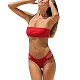 Moserian Damen Bikini Bandeau Solid Cut Out Ernte Bikini Badeanzug Badeanzug