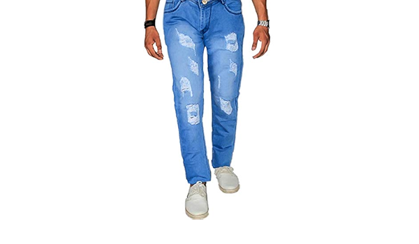 Buy Fashion Department Men Slim Fit Strecable Sky Blue Denim Damage Jeans At Amazon In