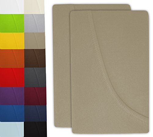 Farbenfrohes Kinder Spannbettlaken Jersey in 2er Packung 100% Baumwolle für Kinderbettmatratzen ÖKO Tex Geprüft in vielen Farben (Sand / Cappuccino) - 2