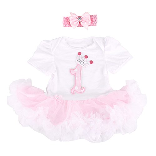 Baby Girls' Outfit 2PCS 1st Birthday Pink Tutu Dress with Headband 12Months (Pink Size L)