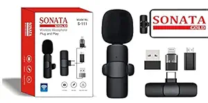 SONATA GOLD PLUG & PLAY Wireless Mic Lavalier Microphone Sg-111 Lapel Mic bt1 System for YouTube Facebook Live Stream, Instagram Reels Video Recording Vlog for Type-C, Android & iPhone, Laptop, Desktop[1 Year Warranty]