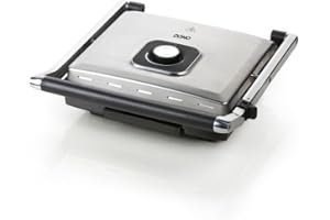 DOMO DO9135G Barbacoa de contacto - Acero inoxidable - Ideal para asar paninis, tostadas, carne, pescado y verduras - Revestimiento antiadherente de teflón - 2000 W