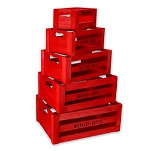 Aufbewahrungsbox "Vintage" Holzkisten 5er Set rot Holzboxen Holzkiste