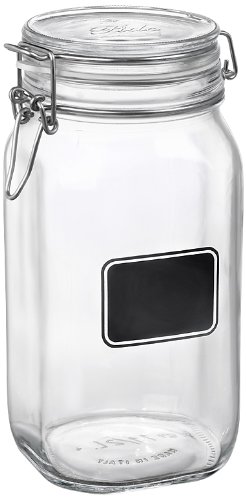 Bormioli RoccoFido Airtight Vase with Chalkboard Label, Glass, 1.5 L, Large