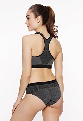 3er Pack Sport-BHs ohne Bügel Schwarz Blau Grau braboo starker Halt Racerback Yoga Fitness-Training Sport-Bra Bustier S M L XL - 7