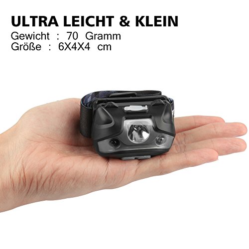 Duomishu Stirnlampe Wasserdicht USB Wiederaufladbare LED Kopflampe mit Handbewegung IR-Sensor Super Helle 3 Modi mit Sensor perfekt für Radsport Camping Wanderung Abenteur Jagd und die anderen Betätigungen im Freien, inklusive ein USB Kabel - 3
