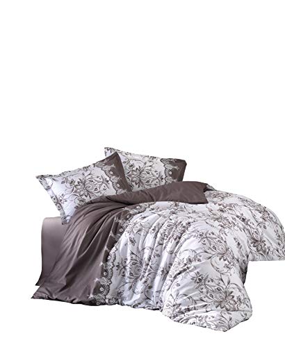 ZIRVEHOME Verona V2 Bed Linen 135 x 200 cm 2-Piece Set Brown 100% Cotton / Renforcé Geometric Pillowcase 80 x 80 cm Zip