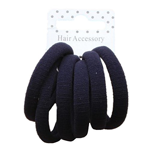 Set of 6 Navy Blue Soft Jersey Endless Hair Elastics Bobbles Bands