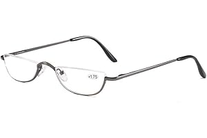 KoKoBin Half Frame Reading Glasses Spring Hinges for Men Women Slim Half Moon Lens Readers Metal Semi Rimless eyewear
