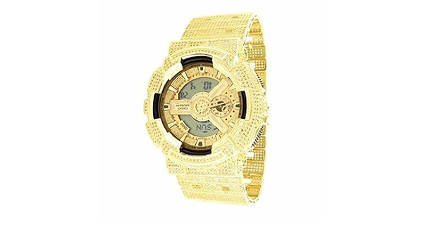 Canary G-Shock for Men completamente ghiacciata finitura oro giallo 14 K  diamanti vendita : Amazon.it: Orologi