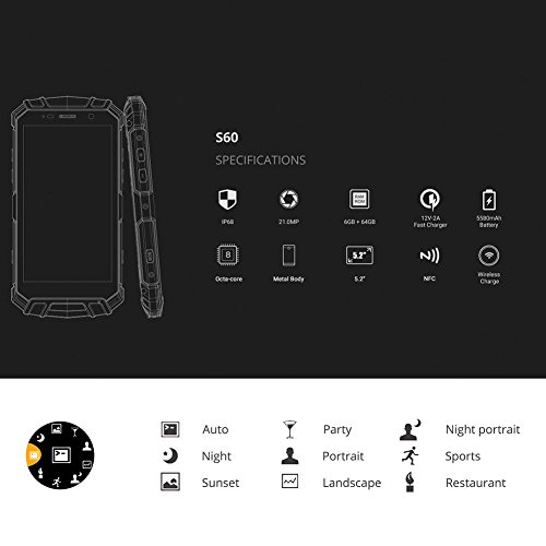 Telefonia Mobile DOOGEE S60 IP68 Impermeabile Android 7.0 4G Memoria RAM 6 GB + ROM 64 GB con Display Grande da 5,2 Pollici