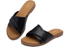 TETSUO Womens Flat Sandals Open Toe Slip On Slides with Strap Slippers for Summer Slide Sandals