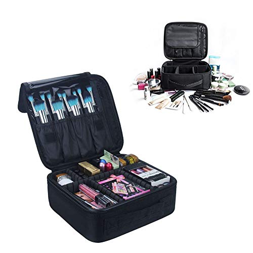 Neceseres de Maquillaje, Pulchram Bolsa de maquillaje para viaje impermeable Organizador de maquillaje con divisiones extraíbles Bolsas de aseo de cosmética Bolsas para mujer &Hombre (negro)