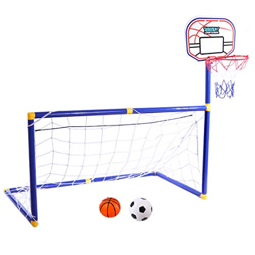 YAKOK But de Football, Enfants, 87 * 88 * 45 cm, Kids Soccer Goal et Panier de Basketball buts de Football pour Enfant Intérieur et Sports de Plein air, Box Package, Bleu/Rouge, 87 * 88 * 45cm