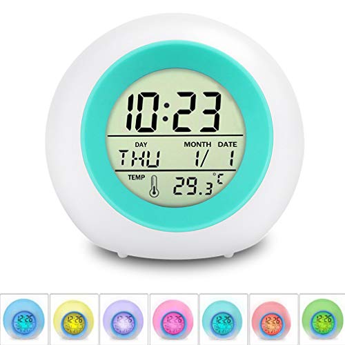 NZ-deng B07X1RCJM3 Réveil pour enfants, Version mise à jour Clock Horloge numérique étudiante pour garçons Filles, Horloge lumière de nuit 7 couleurs changeantes pour chambre de garçon fille
