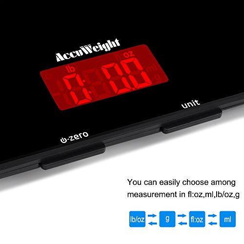 Accuweight AW-KS001 digitale Küchenwaage aus Sicherheitsglas mit LCD Display, 5kg, schwarz, Inkl. Batterie - 4