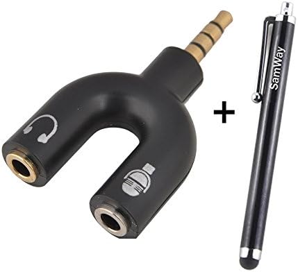SamWay Black 3.5mm Stereo TRRS 4Pole Plug to 3.5mm Mic &amp; Headset Jack iPhone Audio Adapter