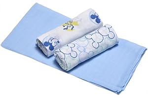 Ellepi Mussole Disney Minnie Topolino Neonato Morbido Cotone Organico Bambini Asciugamani Copertine Lenzuolini Swaddle Panni Telo Fasciatoio Allattamento Culla 70x70 Cm Confezione Regalo (Topolino)