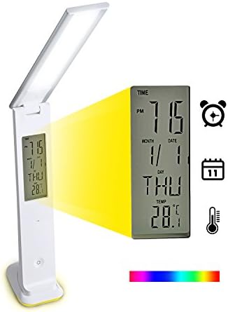 Aznoi LED Desk Lamp Touch Control Dimmable Bedside &amp; Table Lamp with Calendar/ Alarm Clock/ Temperature 3 Level Brightness Eye-Care Touch Light for Reading, Relax and Sleep Mode - Silver