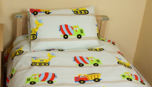 CONSTRUCTION/DIGGER STRIPE COT BED/JUNIOR DUVET SET/DUVET COVER AND PILLOWCASE