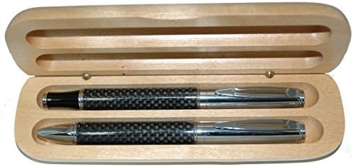 Emperor Carbon Fiber Ball and Roller Pen Set in Maple Wood Box