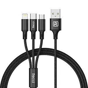 KIANA RCS-D120 3 in 1 (Micro, Type C & iOS) Nylon Woven Jacket Fast Wind Recci USB Cable - 2.1A - 120cm - Black