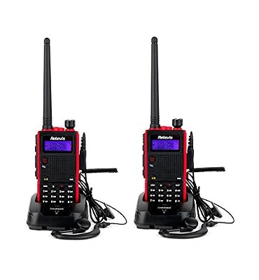 Retevis RT-5 Talkie Walkie Rechargeable Double Bande UHF/VHF Double Veille Double Affichage VOX Radio FM 50 CTCSS/105 DCS avec 128 Canaux (Noir et Rouge, 1 Paire)