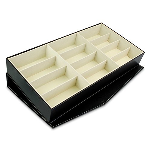 VENKON – Brillenbox für Aufbewahrung & Präsentation von 12 Brillen Organizer – Kunstleder Schwarz – 48 x 25 x 7 cm - 2