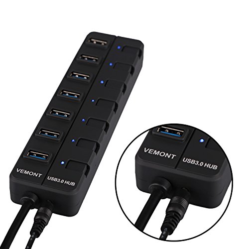 Vemont super speed 7-Port USB 3.0 Hub mit Netzteil und Ein/Aus-Schalter für Apple MacBook/ MacBook Air/ MacBook Pro/ Mac Mini/ iMac/ MacPro/ Windows Laptops und Ultrabooks - 4