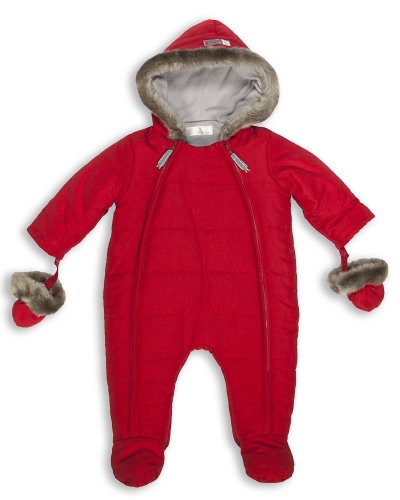 The Essential One - Red Quilted Fur Trim Pramsuit - EO182 - Newborn