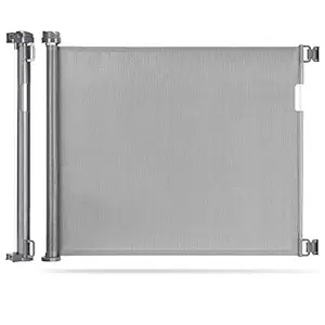 Retractable Baby Gate(Upgraded), 0-71' Extra Wide Mesh Gate, One Hand Operated Stair Gate with Upgraded Hardwares/Extra Spacers, Safety Stair Gate for Baby/Pet Dog/Stairways by Double Elite, Grey