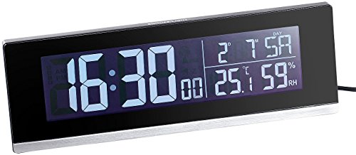 infactory Tisch-Funkwecker mit Thermometer, Hygrometer und USB-Ladebuchse, 2 A - 6