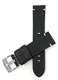 Leder Uhrenarmband 20mm für Herren, Schwarz, Vintage-Stil, mit Naht, Schließe Edelstahl, auch verfügbar in braun und Hellbraun