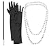 Produktbild 1920er Jahrer Zubehör: Perlen-Halskette mit Zigarettenspitze und schwarze Handschuhe.