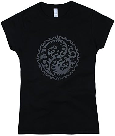 Yin Yang Dragon T Shirt - Taoism Martial Arts Chinese Japanese Tattoo Ladies Women's Tee - Black