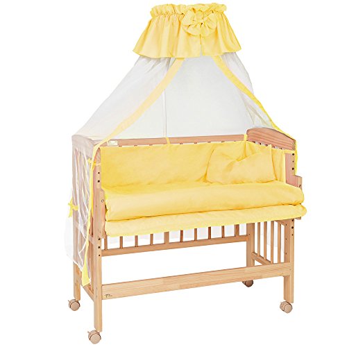 TecTake Wooden baby cot bed nursery furniture baby cotbed toddler bed with matress