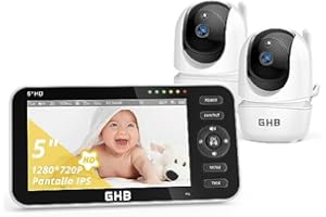GHB Babyphone Camera Video 5, 720P, HD, 4000 mAh, obrót o 350°, wyposażony w 2 kamery, czujnik temperatury VOX, noktowizor