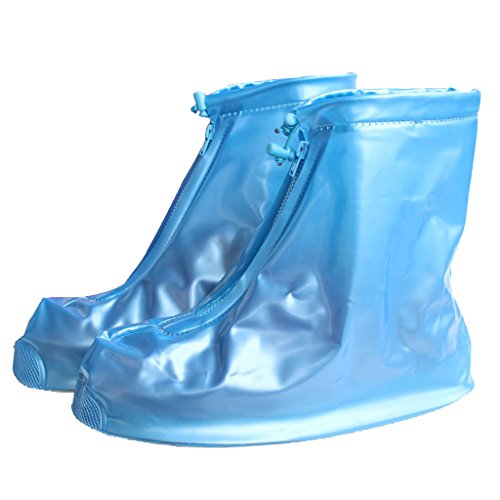 HevaKa Moda Zapatos Impermeables Azul Calzado Impermeable con Cremallera Reutilizable Cubiertas Alta Elástica Tela de La Cubierta Espesa Suela Antideslizante Zapatos Resistente al Desgaste de Cubiertas - L