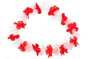 TopTen Hawaiikette, Blumenkette Österreich 45 cm Durchmesser, WEIß/ROT, 100cm lang, WM, Fussball, Fanartikel