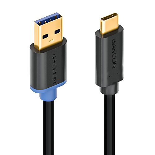 deleyCON 3m USB Kabel / Stecker Typ 3.1 / C auf A / USB 3.0 Speed 5 Gbit/s / Ladekabel Datenkabel / für z.B. Smartphone / PC / Notebook / Ladegerät – Schwarz - 3