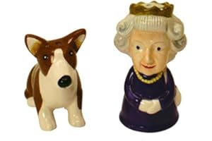 CEPEWA Set salière/poivrière Queen et Corgi, lot de 2 pièces salière Queen Elisabeth et poivrière chien corgi