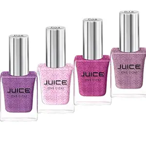 JUICE ONE COAT NAIL PAINT COMBO RAPTURE PINK - P04, RICH LAVENDER - P08, HOT TOP PINK - P09, CLASSIC BEIGE - P12 LONG LASTING 11ML EACH PACK OF 4