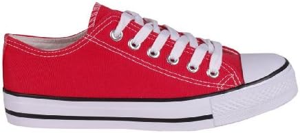 Mens Ladies Boys Girls Canvas Trainers Low Top Baseball Pumps Plimsolls Sneakers Shoes (UK 7, RED)