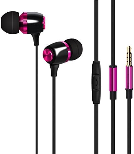 Metal Noise Isolation with Heavy Deep Bass In Ear Earphones Headphones Earpods, 3.5mm Stereo Headsets with Mic for iPhone, iPad, iPod, Samsung Galaxy, MP3 Players, Nokia, HTC, Nexus, BlackBerry (Rose&amp;Black)