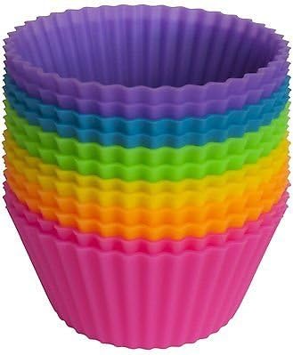 Colorful Silicone Baking Cups - Set of 12 Reusable Cupcake Liners