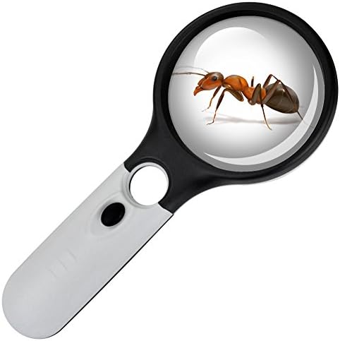 Magnifying Glass with 3 LED Lights, IRROT 3X 45X Handheld Illuminated Magnifier for Books, Newspapers, Maps, Coins, Jewellery Super High Clarity Lightweight - White and Black