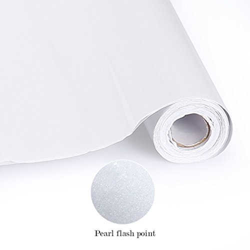 AuraLum® 5M Selbstklebend Tapeten Rollen Refurbished Küchenschränke Kleiderschrank PVC Aufkleber Folie Möbel Schrank Tür Papier für Wandplakate Self Adhesive Sticker Wandaufkleber – Weiß - 2