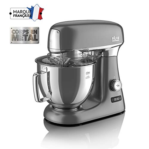 Faure FKM-103MS1 Robot Pâtissier Magic Baker Series - 1000W - Mouvement Planétaire - 8 vitesses - Bol Inox 4,8L - Coloris Aluminium