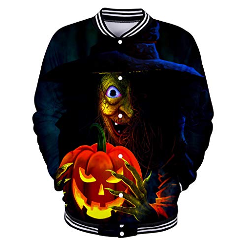 Frenchenal-Vêtements Halloween Veste de Baseball Americain Femme Homme Cardigan College Manteau Aviateur Blouson Bomber Vintage Sweat Automne Hiver Pull et Tops,Impression de Citrouille Sorcière